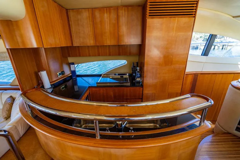 All In Yacht Photos Pics Luxurious wooden interior of 2010 Azimut 62 Evolution Fly yacht kitchen area.