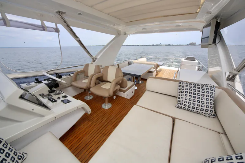 Kiki Yacht Photos Pics Luxurious 2016 Azimut 66 yacht interior with plush seating and ocean view.