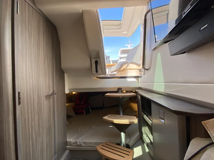 Aquaholic Yacht Photos Pics Interior of 2023 Sea Ray SLX 400 yacht, featuring modern design and natural light.