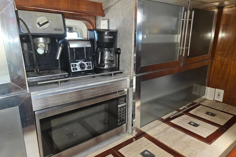 Cookie Monster Too Yacht Photos Pics Modern kitchen appliances in 1982 Tayana Center Cockpit Cutter Ketch yacht galley.