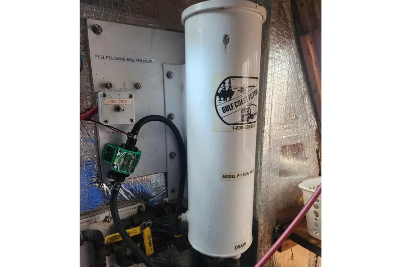 Cookie Monster Too Yacht Photos Pics Fuel filter system in 1982 Tayana Center Cockpit Cutter Ketch, featuring Gulf Coast Filters.