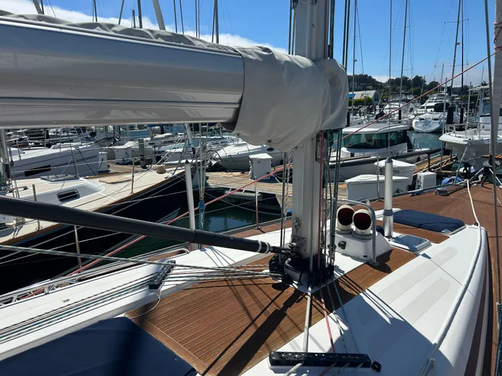 Kells Yacht Photos Pics Sailboat deck view of 1996 Nautor Swan 44 Mk II in marina setting.