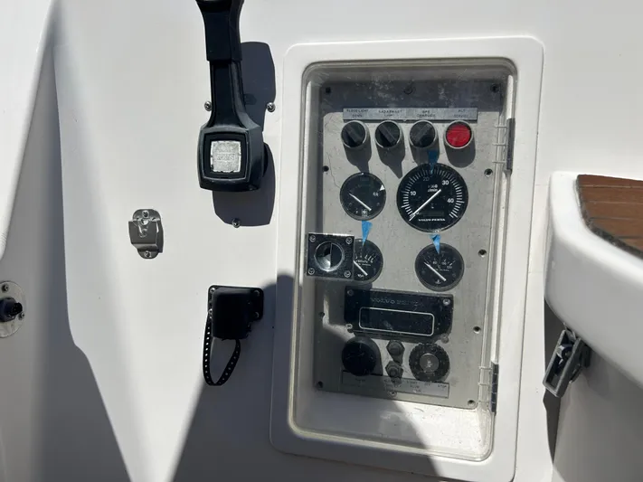 Kells Yacht Photos Pics Control panel of a 1996 Nautor Swan 44 Mk II sailboat, featuring gauges and switches.