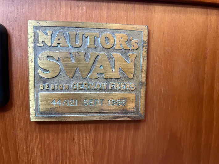Kells Yacht Photos Pics Plaque of Nautor Swan 44 Mk II, designed by German Frers, dated September 1996.