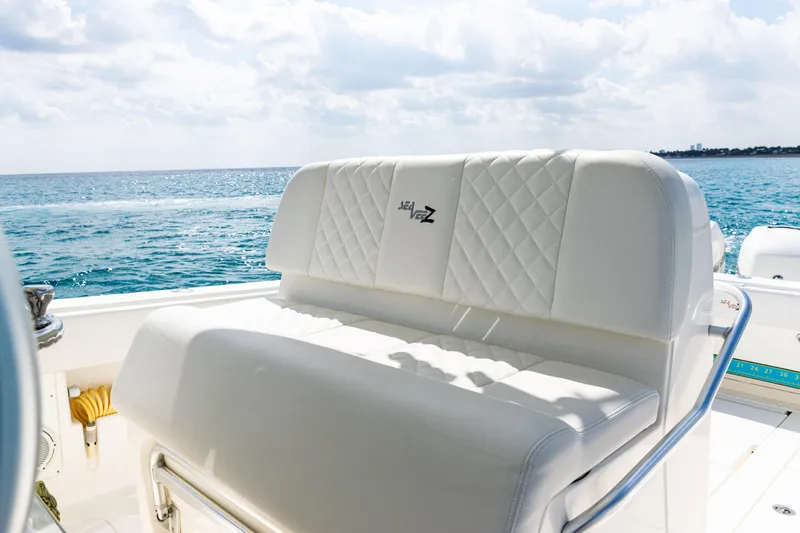  Yacht Photos Pics Luxurious seating on 2018 SeaVee 370Z boat with ocean view.