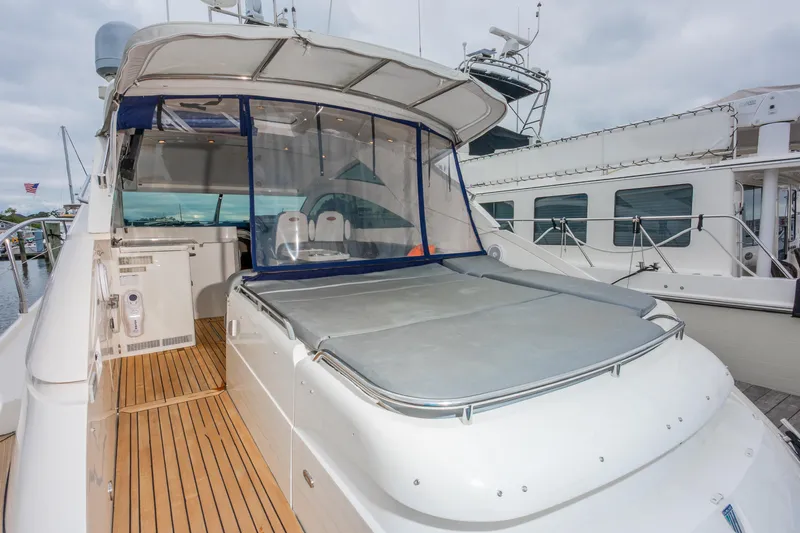 Ami Kids Donation: Meditrina Yacht Photos Pics 2006 Fairline Targa 47 GT yacht with teak deck and covered seating area.