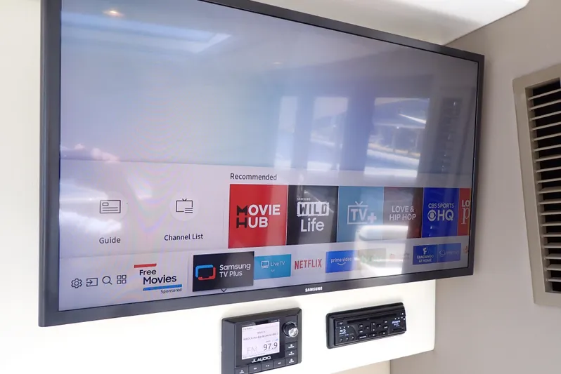  Yacht Photos Pics Flat-screen TV with streaming apps in 2019 Carver C37 Coupe interior.