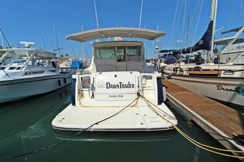  Yacht Photos Pics 2005 Tiara Yachts 3600 Sovran docked at marina, rear view.