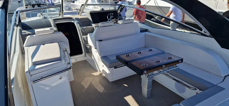  Yacht Photos Pics 2024 Windy 40 Camira RS luxury yacht interior with seating and table.