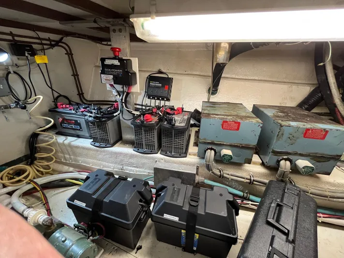 Airwaves Yacht Photos Pics Electrical system in 1987 Hatteras 68 Cockpit Motor Yacht engine room.