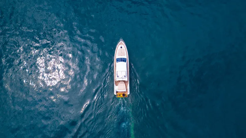 Bala Yacht Photos Pics Aerial view of a 2009 Azimut 62S yacht on open sea.