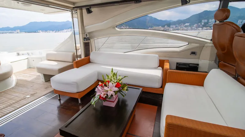 Bala Yacht Photos Pics Luxurious interior of a 2009 Azimut 62S yacht with stylish furnishings.
