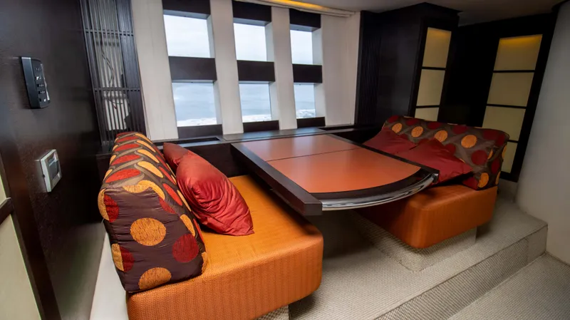 Bala Yacht Photos Pics Interior of 2009 Azimut 62S yacht with stylish seating area.