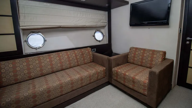 Bala Yacht Photos Pics Interior of 2009 Azimut 62S yacht with sofa and armchair.
