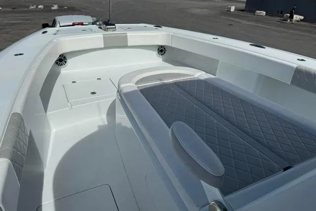  Yacht Photos Pics 2022 Freeman 37 VH boat interior with cushioned seating and sleek design.