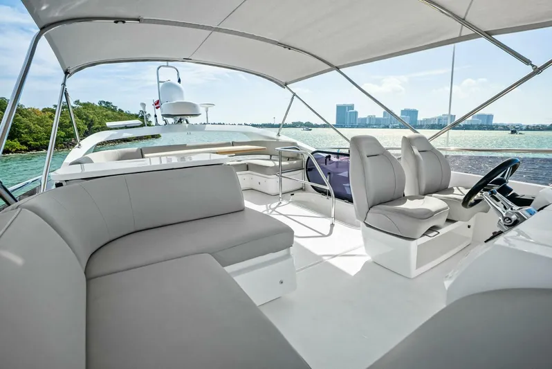 Zefa Yacht Photos Pics Luxurious 2019 Princess 43 Flybridge yacht interior with elegant seating and scenic water views.