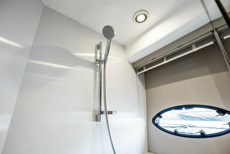 Zefa Yacht Photos Pics Modern shower area in 2019 Princess 43 Flybridge yacht bathroom.