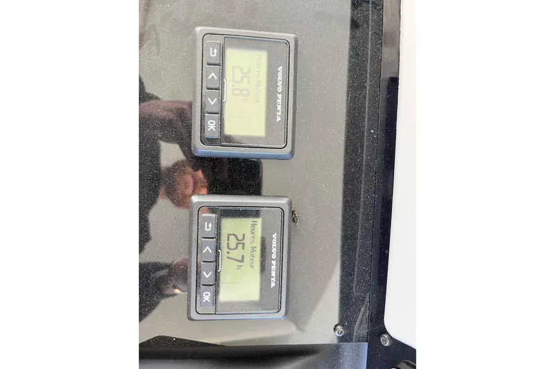  Yacht Photos Pics Digital displays on a 2023 Prestige 520, showing engine hours.