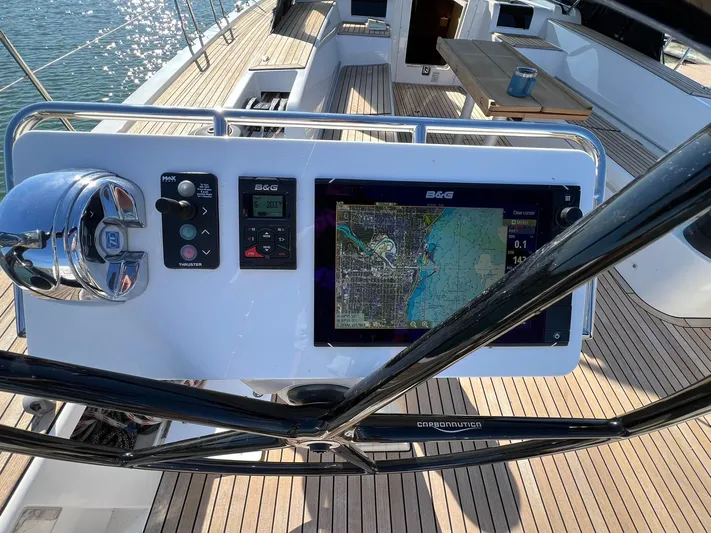 Xaca Yacht Photos Pics Helm of 2015 X-Yachts Xp 55 with navigation display and controls.