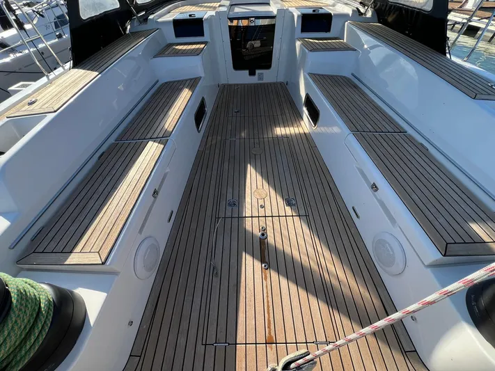 Xaca Yacht Photos Pics Spacious cockpit of 2015 X-Yachts Xp 55 with teak flooring and seating.