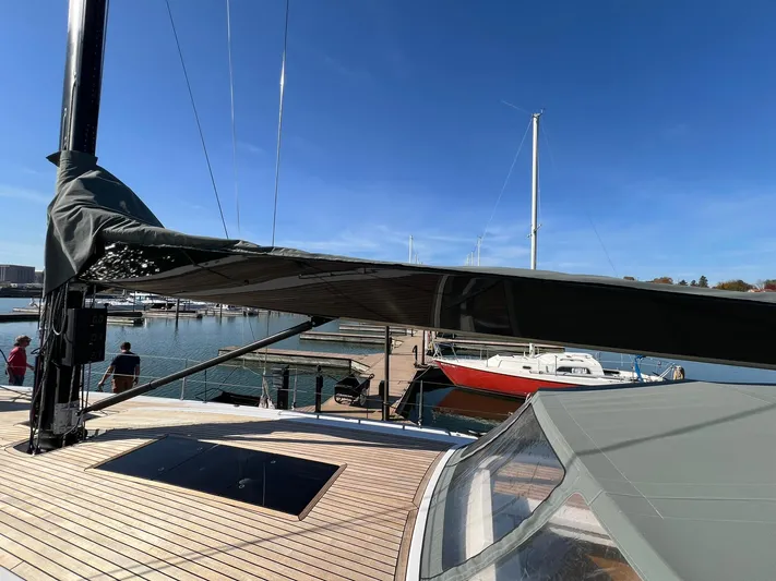 Xaca Yacht Photos Pics 2015 X-Yachts Xp 55 sailboat docked at marina under clear blue sky.