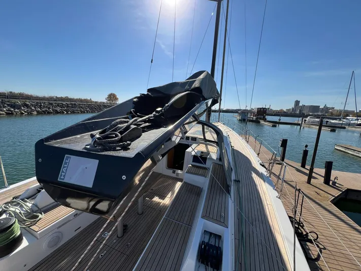 Xaca Yacht Photos Pics 2015 X-Yachts Xp 55 sailboat docked at marina under clear blue sky.