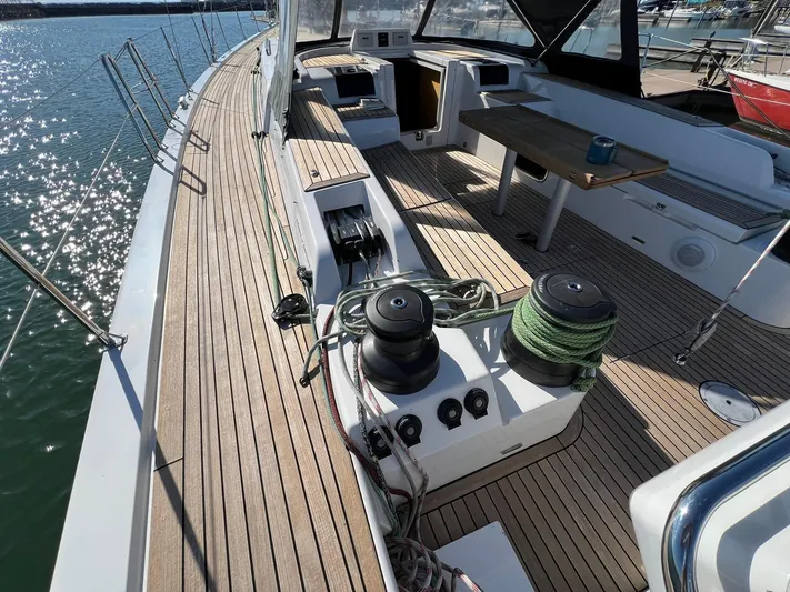 Xaca Yacht Photos Pics 2015 X-Yachts Xp 55 sailboat deck with winches and seating area.