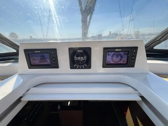Xaca Yacht Photos Pics Control panel of 2015 X-Yachts Xp 55 sailboat with navigation instruments.