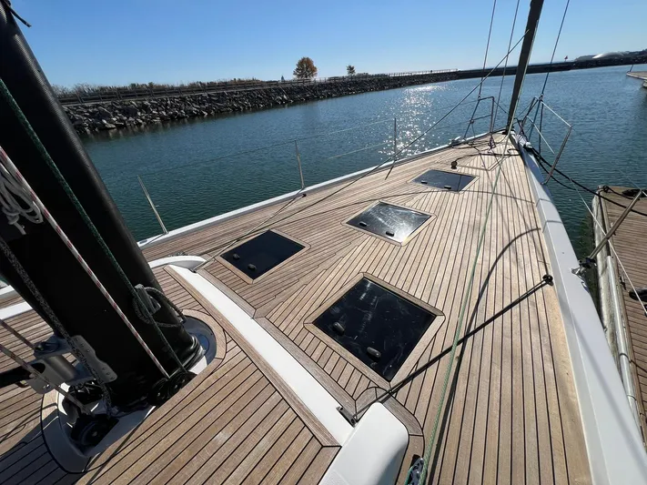 Xaca Yacht Photos Pics 2015 X-Yachts Xp 55 sailboat deck with sleek design and open water view.