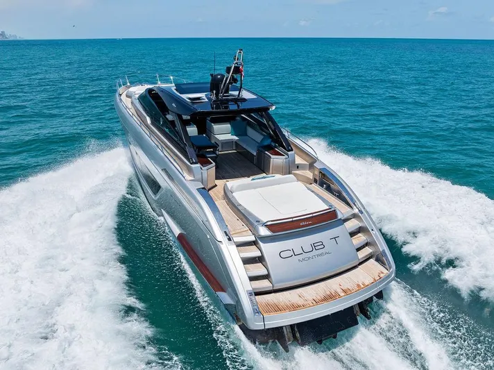 Club T Yacht Photos Pics 2023 Riva 68 Diable luxury yacht cruising on open sea.