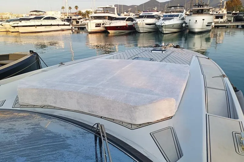  Yacht Photos Pics Luxury Otam 55 Millenium yacht docked in marina, showcasing sleek design, 1998 model.