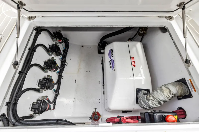  Yacht Photos Pics 2022 Cigarette 42 Auroris engine compartment with wiring and components.