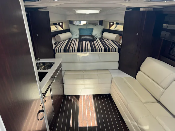 Kaja Yacht Photos Pics Luxurious interior of a 2018 Monterey 335 SY yacht with modern furnishings and elegant design.