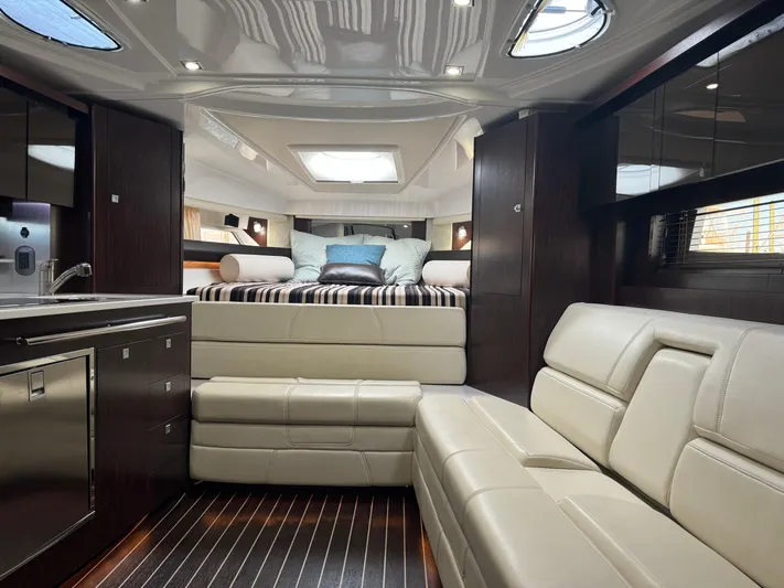 Kaja Yacht Photos Pics Luxurious interior of 2018 Monterey 335 SY yacht with modern furnishings and elegant design.