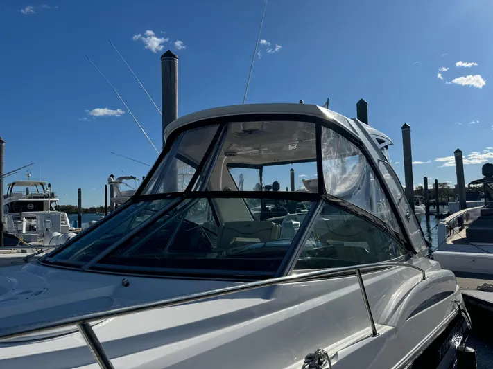 Kaja Yacht Photos Pics 2018 Monterey 335 SY boat docked under clear blue sky.
