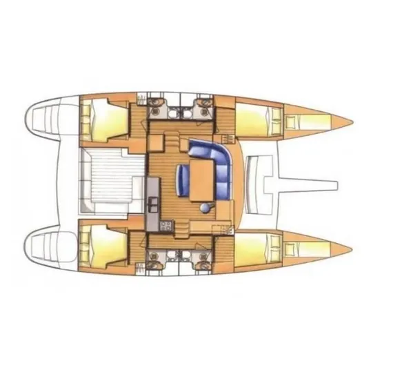  Yacht Photos Pics Floor plan of a 2009 Lagoon 440 catamaran, featuring cabins and central living area.