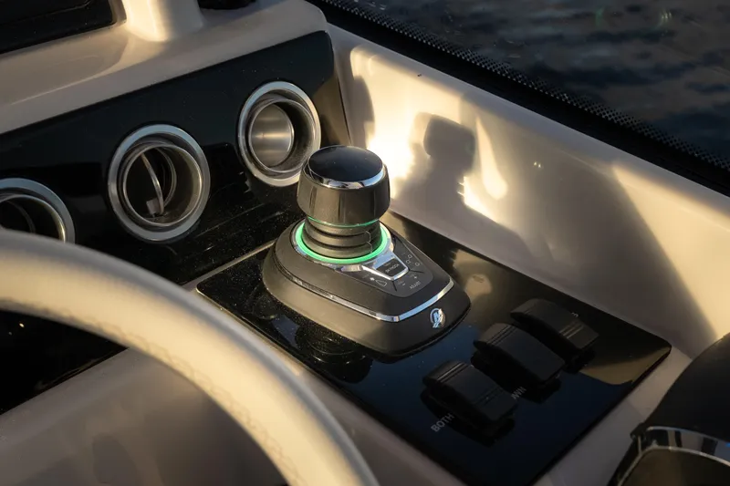  Yacht Photos Pics Control panel of 2026 Fountain 39 DX boat with joystick and switches.