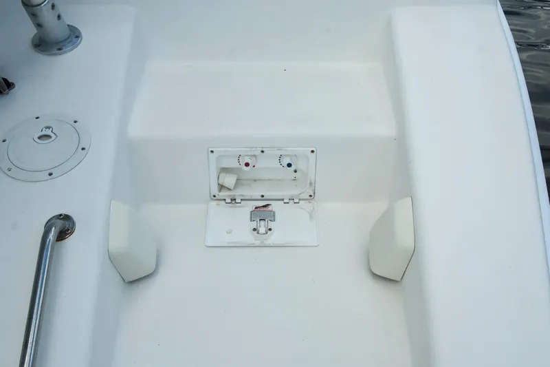 Sangaris Yacht Photos Pics Deck area of a 2005 Manta 42 MkII sailboat with storage compartment.