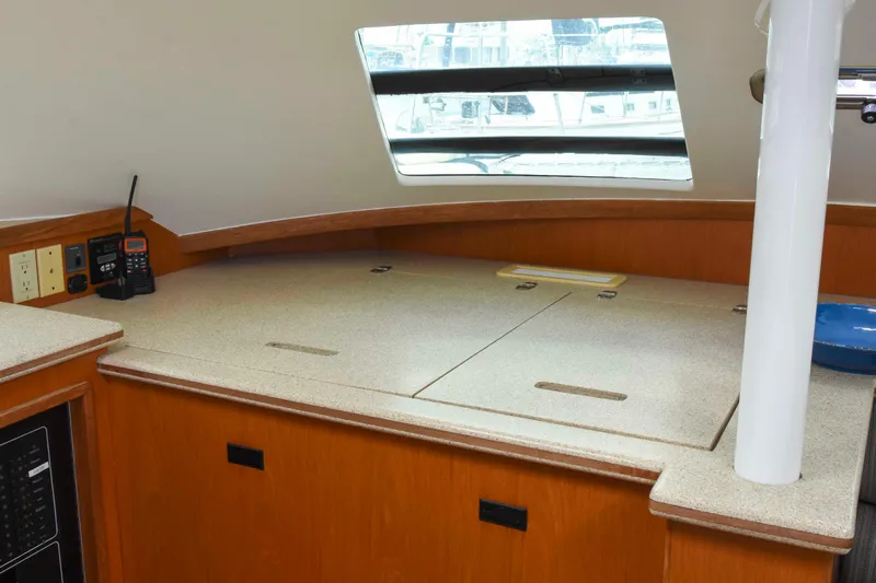 Sangaris Yacht Photos Pics 2005 Manta 42 MkII interior with countertop and window view.