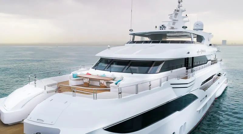 Sehamia Yacht Photos Pics Luxurious 2018 Gulf Craft Majesty 155 yacht cruising on serene waters.