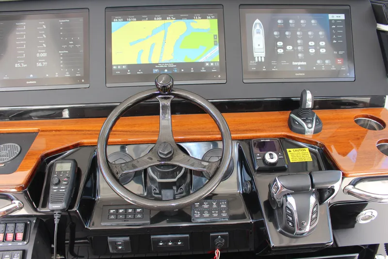  Yacht Photos Pics 2024 Everglades 395 Center Console dashboard with advanced navigation displays and controls.