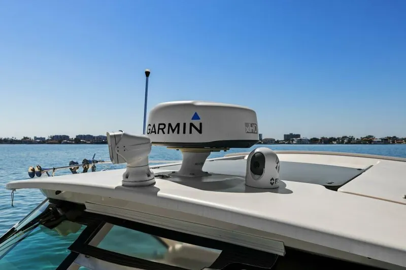  Yacht Photos Pics 2016 Grady-White Freedom 375 boat with Garmin radar on calm water.