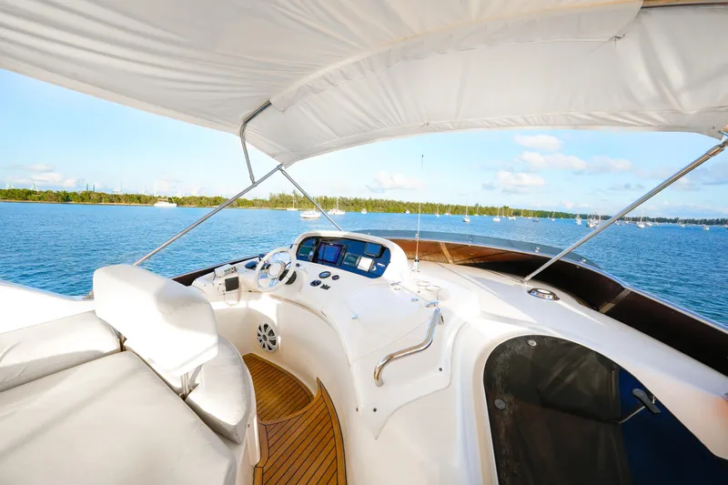 Finesse Yacht Photos Pics Luxurious 2007 Azimut 68E yacht interior with scenic ocean view.