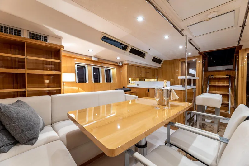  Yacht Photos Pics Luxurious interior of 2013 Hanse 630e yacht with modern furnishings and elegant design.