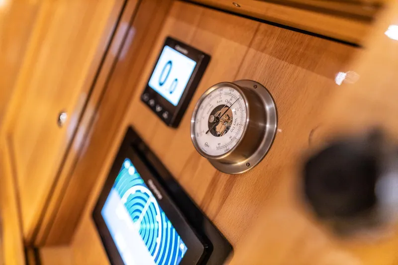  Yacht Photos Pics Control panel of 2013 Hanse 630e yacht with gauges and digital displays.
