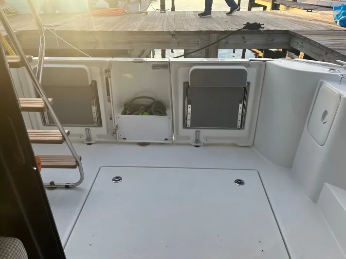 Isabelle Yacht Photos Pics Aft area of 2016 Beneteau Swift Trawler 30 at dock.