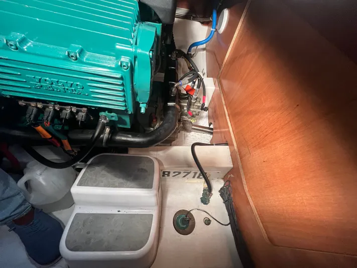 Isabelle Yacht Photos Pics Engine room of 2016 Beneteau Swift Trawler 30 with Volvo Penta engine.