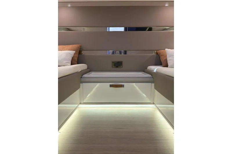  Yacht Photos Pics Luxurious interior of 2026 Level Yachts 43 STS with modern seating and ambient lighting.