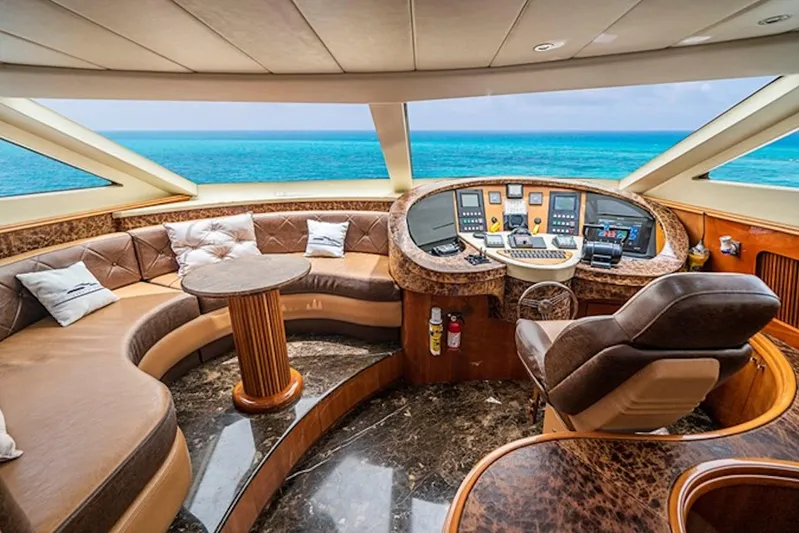 Elizee Yacht Photos Pics Luxurious 1999 Azimut 85 Ultimate yacht interior with ocean view and elegant seating area.