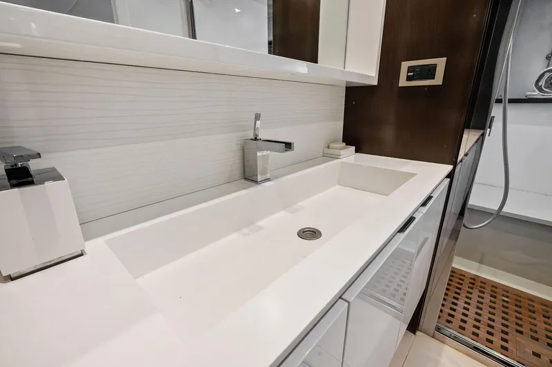 Blue Daksa Yacht Photos Pics Modern bathroom sink with sleek faucet on Absolute 64 yacht, 2013 model.